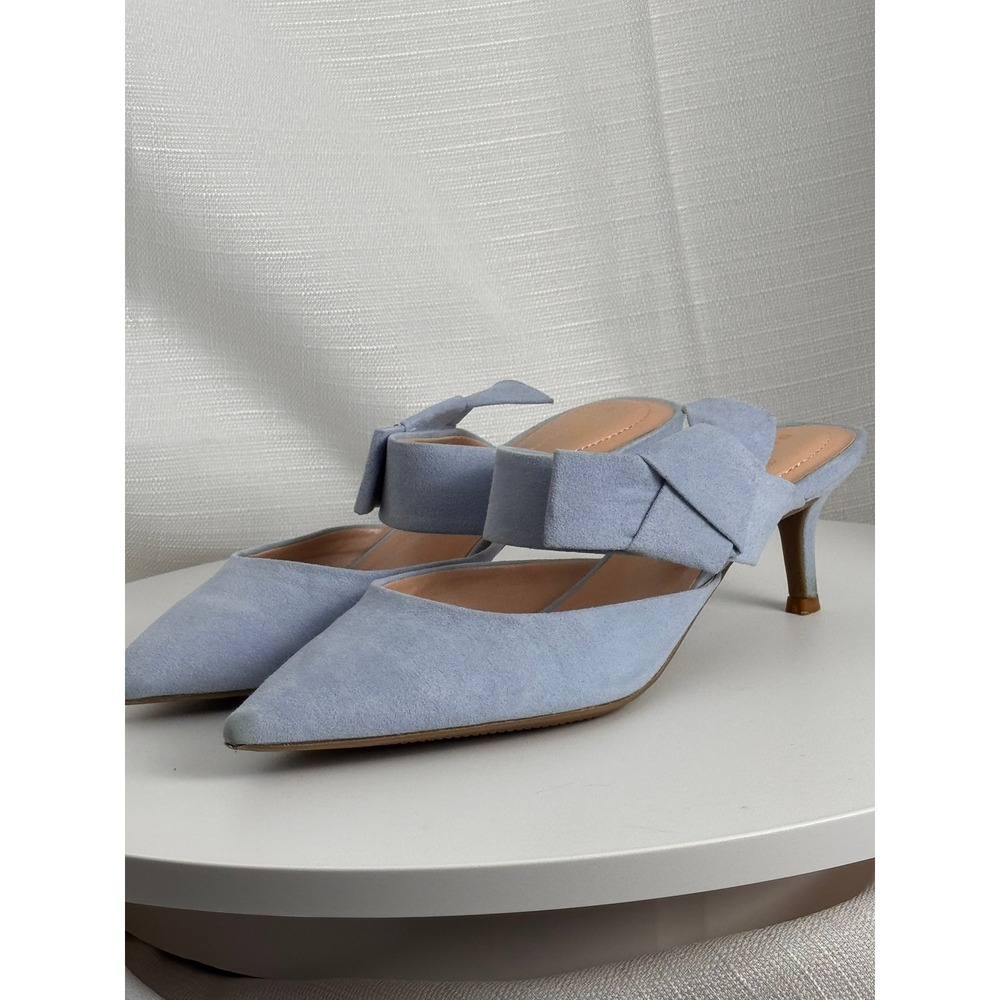 Bandolino Mille2 Medium Blue Suede Bow Slingback Kitten Heel Pumps Size 7.5